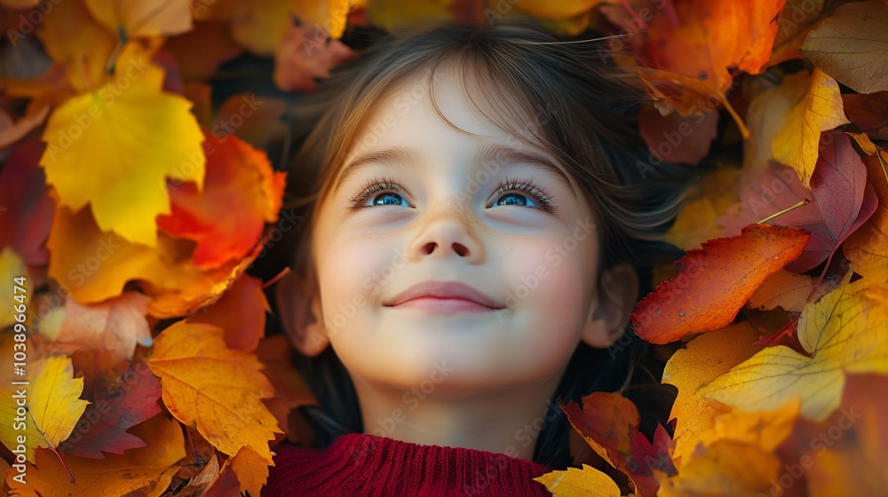 Portrait of a little girl in autumn leaves Portrait of a little girl in autumn leaves