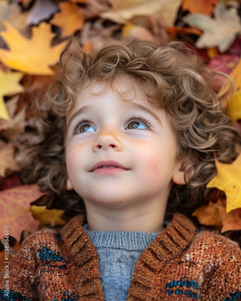 Portrait of a little boy in autumn leaves Portrait of a little boy in autumn leaves
