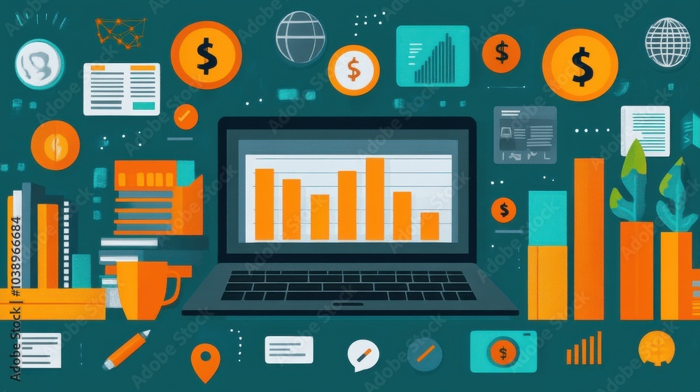 Digital Business Analytics Dashboard with Charts and Icons Digital Business Analytics Dashboard with Charts and Icons
