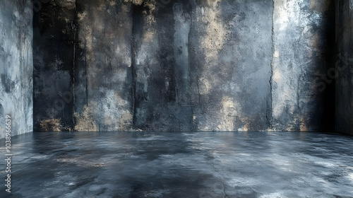 Dark Gray Concrete Room 3D Illustration