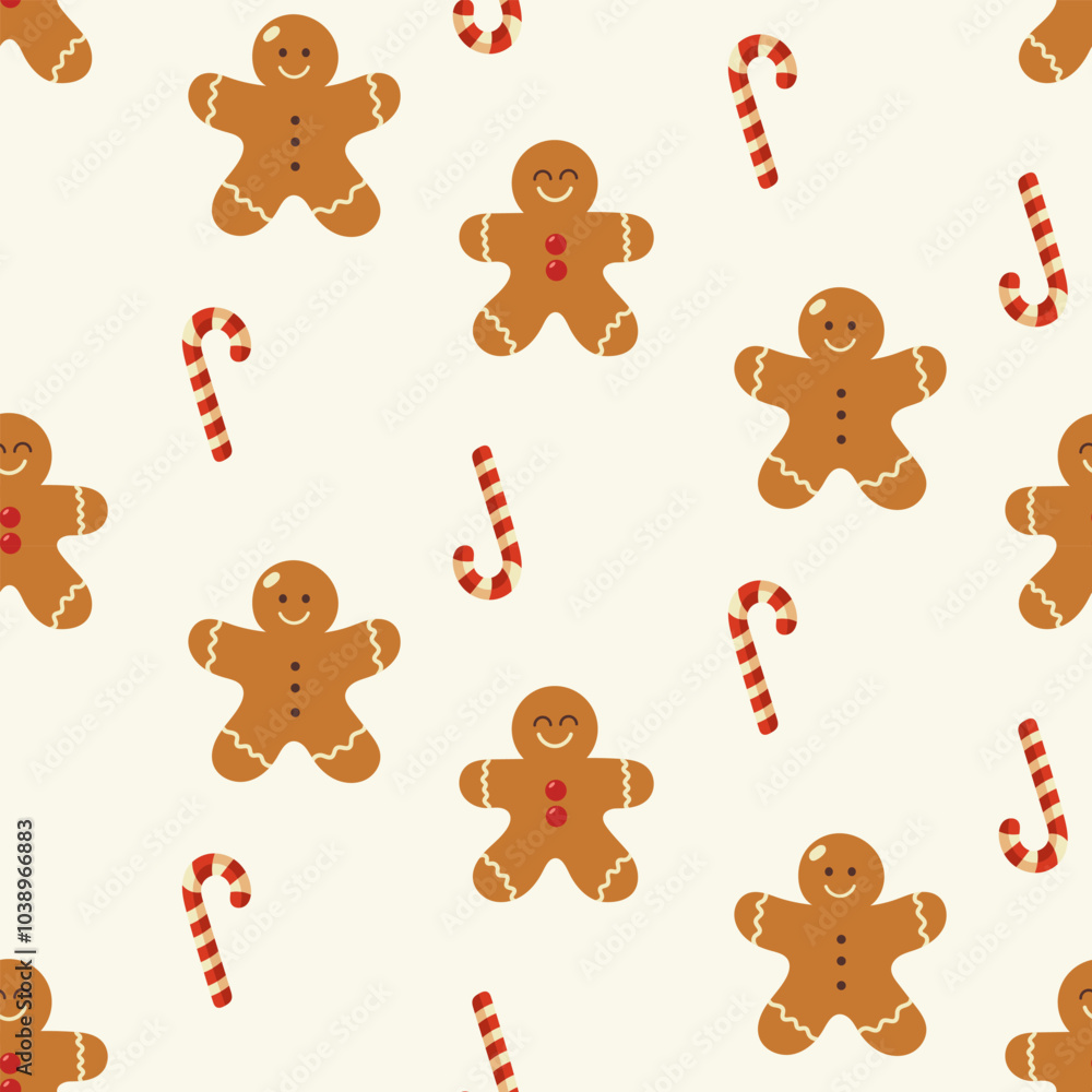 Christmas pattern with gingerbread man, sweets, on a light background. Seamless background perfect for use in textiles, wallpapers, and festive decorations. Christmas pattern with gingerbread man, sweets, on a light background. Seamless background perfect for use in textiles, wallpapers, and festive decorations.
