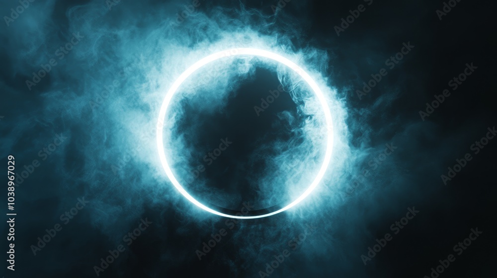 Smoky neon white circle dark background Smoky neon white circle dark background