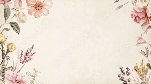  A painting of pink and yellow flowers on a white background with space for a name below