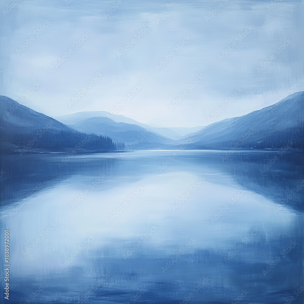 Serene Reflections: Tranquil Lake in Serene Pastel Style Serene Reflections: Tranquil Lake in Serene Pastel Style