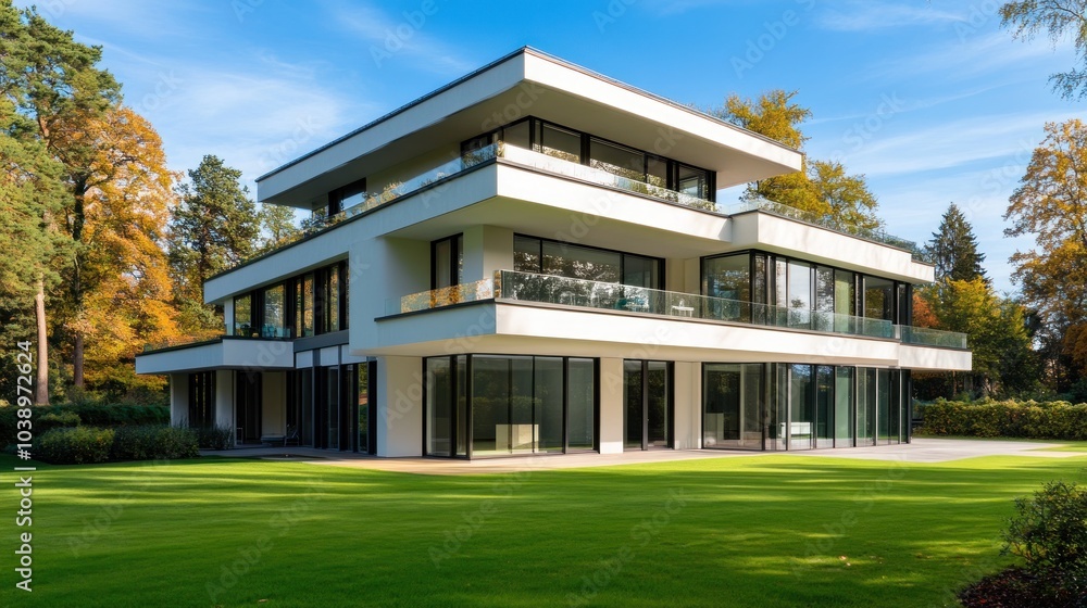 Fototapeta premium Modern House with a Green Lawn