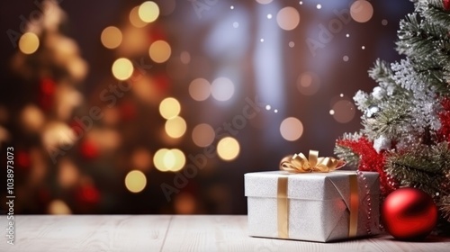 New Year background and studio with all toys, gifts and Christmas tree, candles, no people, space for text.