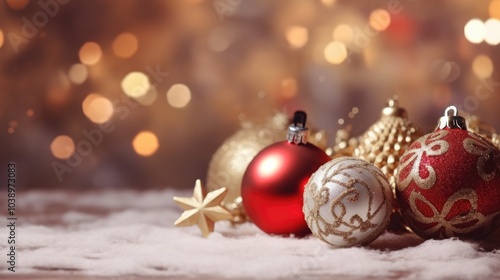 New Year background and studio with all toys, gifts and Christmas tree, candles, no people, space for text.