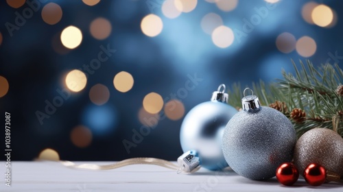 New Year background and studio with all toys, gifts and Christmas tree, candles, no people, space for text.