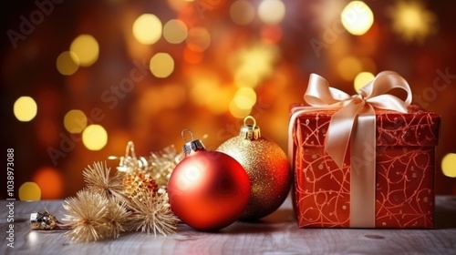 New Year background and studio with all toys, gifts and Christmas tree, candles, no people, space for text.