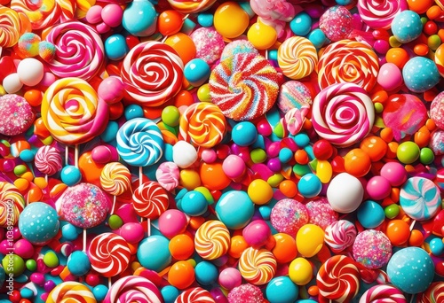 vibrant candy textures arranged eye catching patterns featuring diverse styles, cane, color, arrangement, presentation, treat, dessert, sweet, gummy