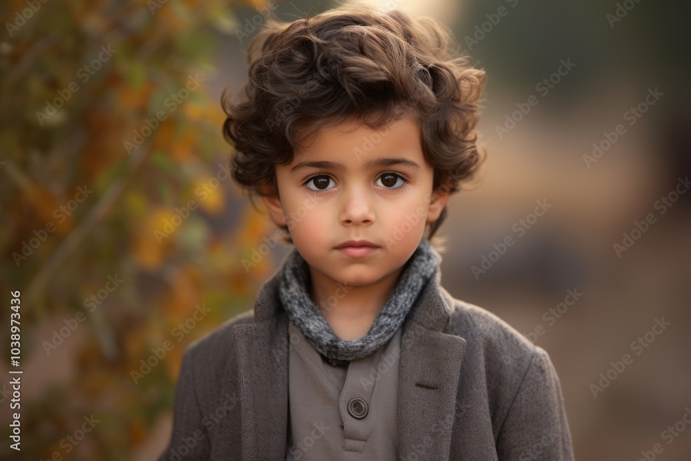 Portrait of a cute little boy with curly hair in a coat and scarf. Portrait of a cute little boy with curly hair in a coat and scarf.