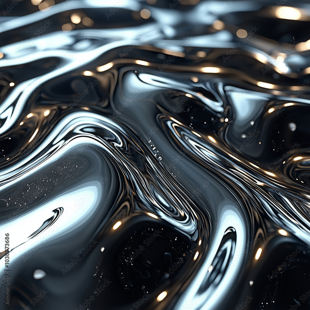 dark swirling ocean of metallic tones highlighted by brilliant points of light, capturing an intense, reflective abyss dark swirling ocean of metallic tones highlighted by brilliant points of light, capturing an intense, reflective abyss