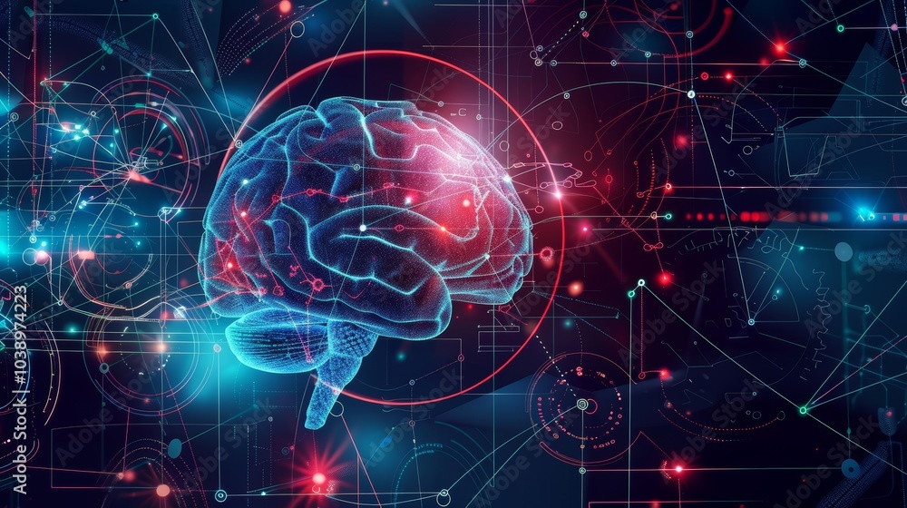 Fototapeta premium Futuristic digital background showcasing neural networks, ai motifs, and data transmission elements