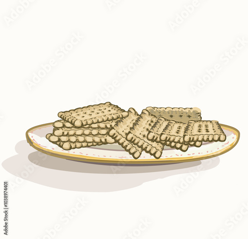 Plate full of biscuits butter english cookies illustration on white background