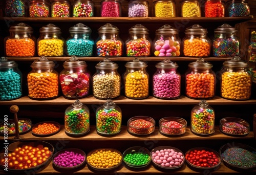 vibrant display colorful candy jars showcasing rainbow sweets joyful arrangement, lgbtq, lgbt, pride, love, equality, design, glass, storage, decor