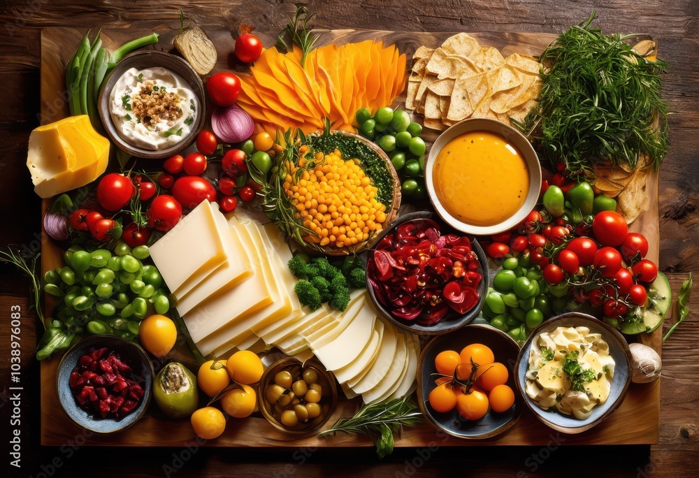 vibrant colorful appetizer platter showcasing fresh diverse delicious presentation any gathering, ingredients, texture, vegetable, fruit, cheese, dip vibrant colorful appetizer platter showcasing fresh diverse delicious presentation any gathering, ingredients, texture, vegetable, fruit, cheese, dip