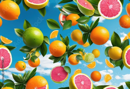 dynamic floating fruits displaying vibrant colors vivid background, animation, bright, colorful, composition, decor, design, droplets, fresh, fruitage photo