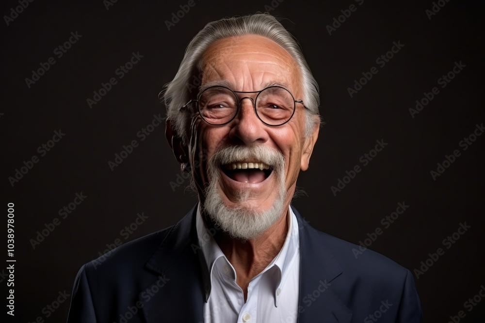 Portrait of a happy senior man with glasses on a dark background. Portrait of a happy senior man with glasses on a dark background.