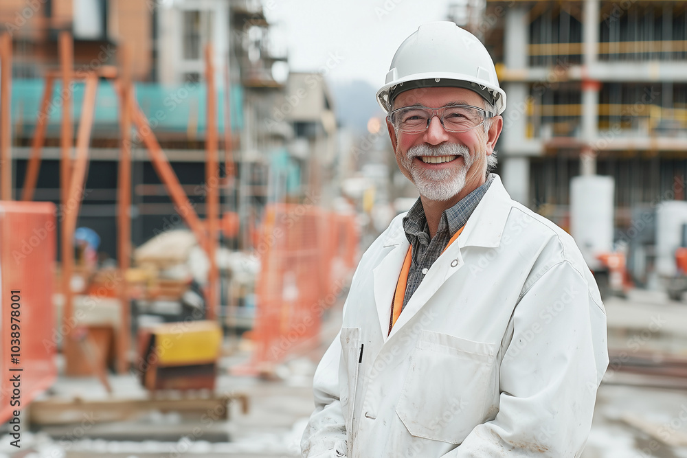 Portrait of engineer standing in front of construction site