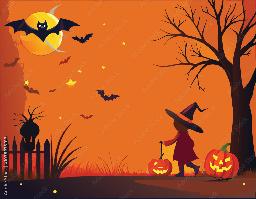 Halloween Night Witch Pumpkin Bats Moon Halloween Night Witch Pumpkin Bats Moon