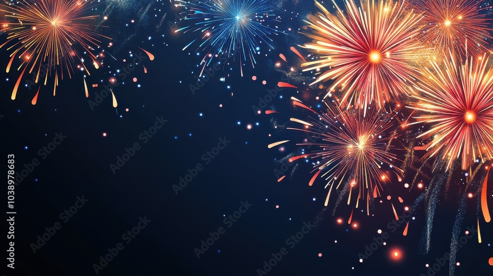 Naklejka premium Vibrant Fireworks Display on a Dark Starry Night Sky