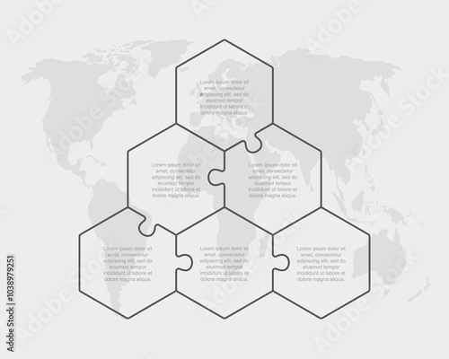 Six steps line infographic, puzzle template