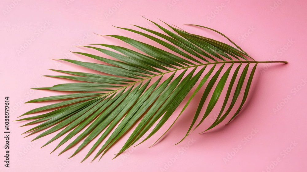 Fototapeta premium Exotic Palm Leaf on Vibrant Pink Background