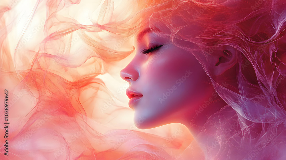 Abstract Illustration of a Woman's Face with Pink and Orange Swirls Abstract Illustration of a Woman's Face with Pink and Orange Swirls