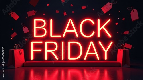 Wallpaper Mural Bright neon black friday sale promotion with red shopping theme and gift tags Torontodigital.ca