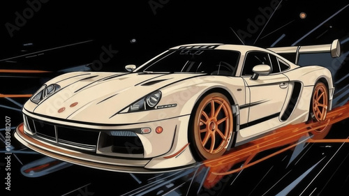 High speed car in the city at night. 3d rendering generative ai vector design	
