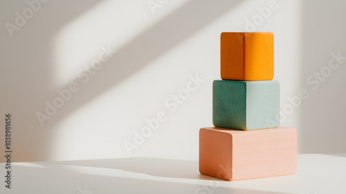 Colourful Wooden Toy Blocks Casting Shadows: Playful Educational Toys for Creative Learning and Imaginative Play