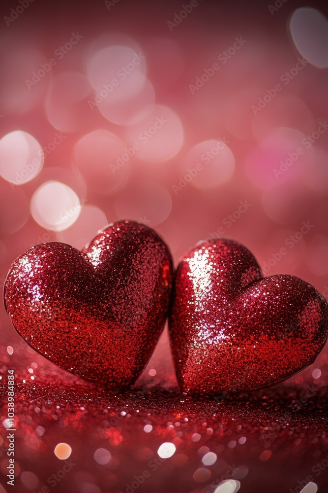Obraz premium Shiny red hearts on a sparkling background during a festive celebration of love