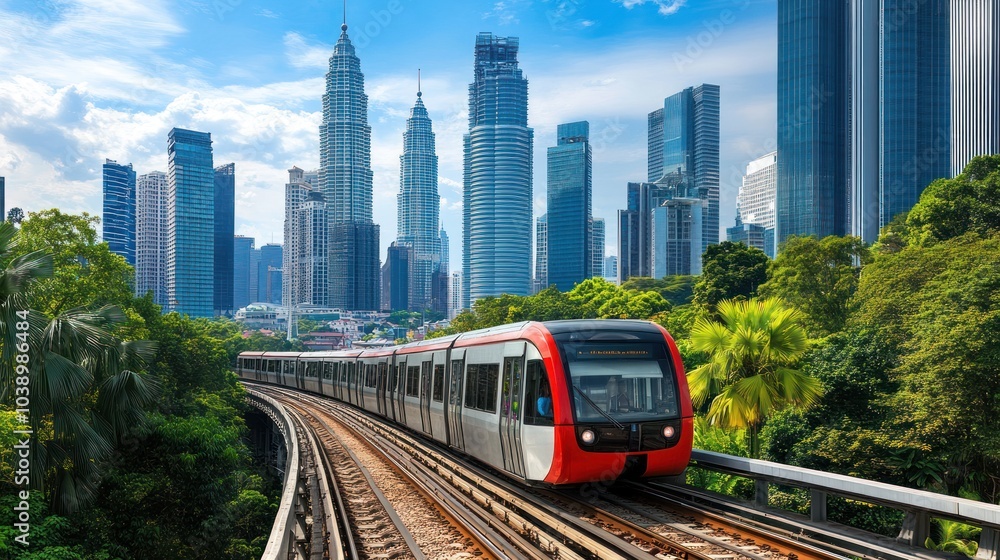 Naklejka premium Kuala Lumpur Skyline with Train