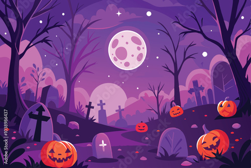 Spooky Halloween Night Graveyard Scene