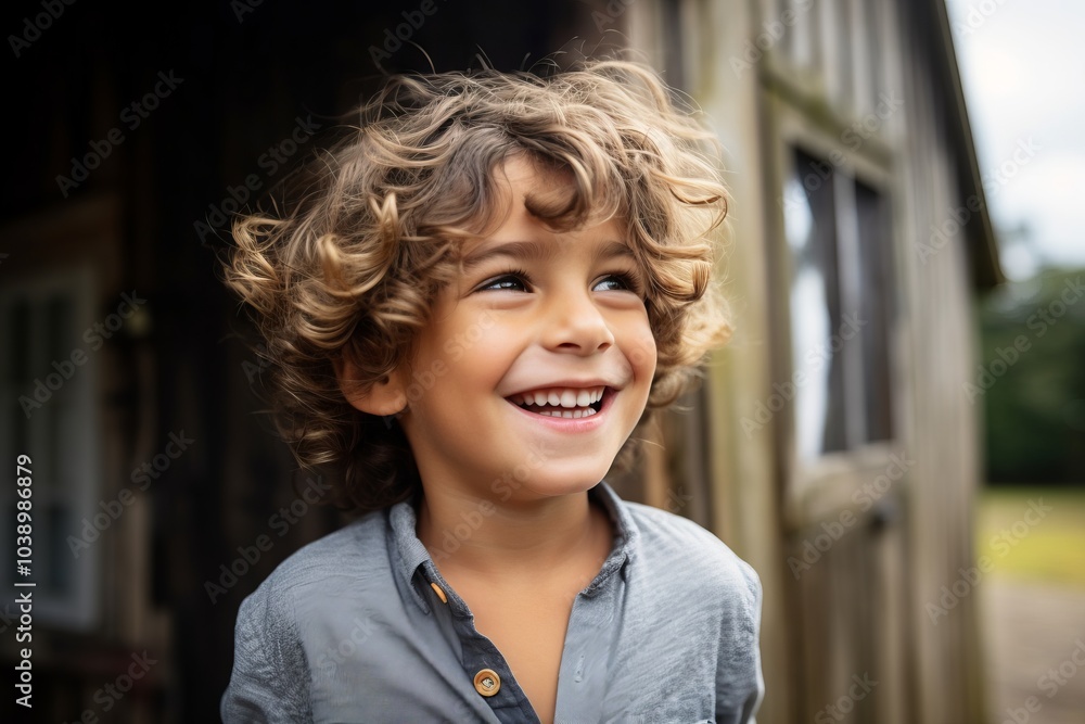 Portrait of a cute little boy with curly hair looking at camera Portrait of a cute little boy with curly hair looking at camera