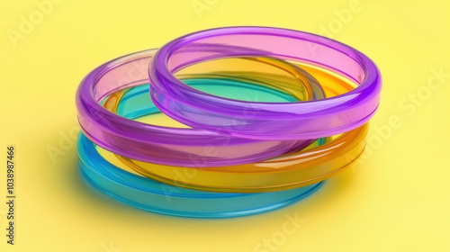 Colorful Bracelets on Bright Yellow Background