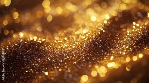 Shimmering golden sparkles creating a dreamy background with soft bokeh during twilight