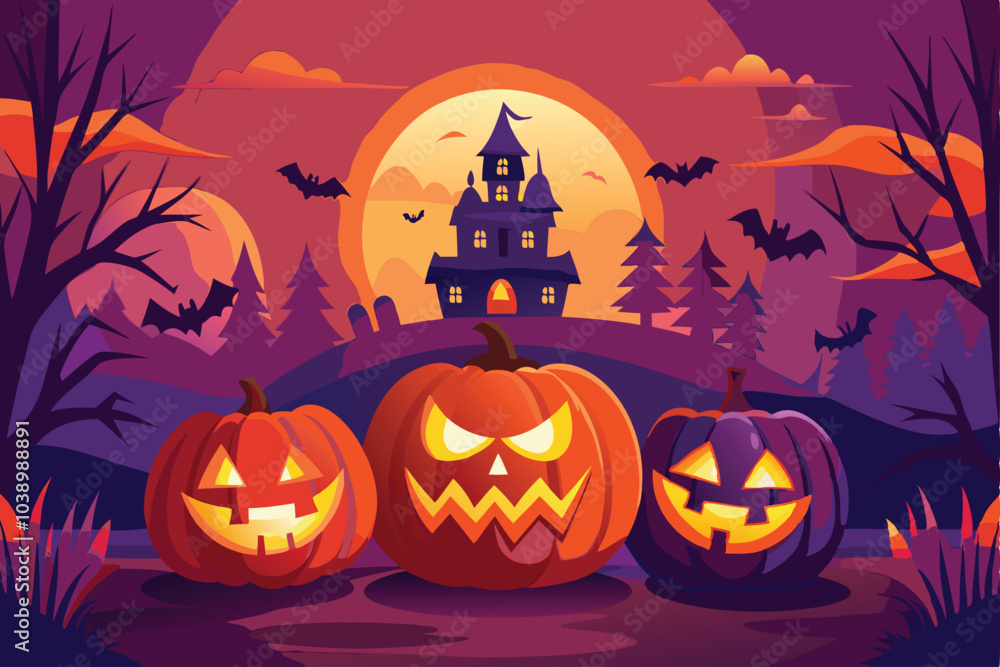 Halloween Night Haunted House JackoLantern Scene Halloween Night Haunted House JackoLantern Scene