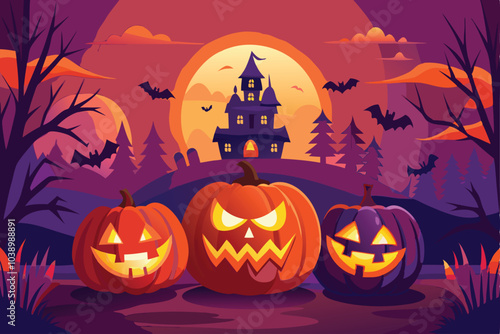 Halloween Night Haunted House JackoLantern Scene