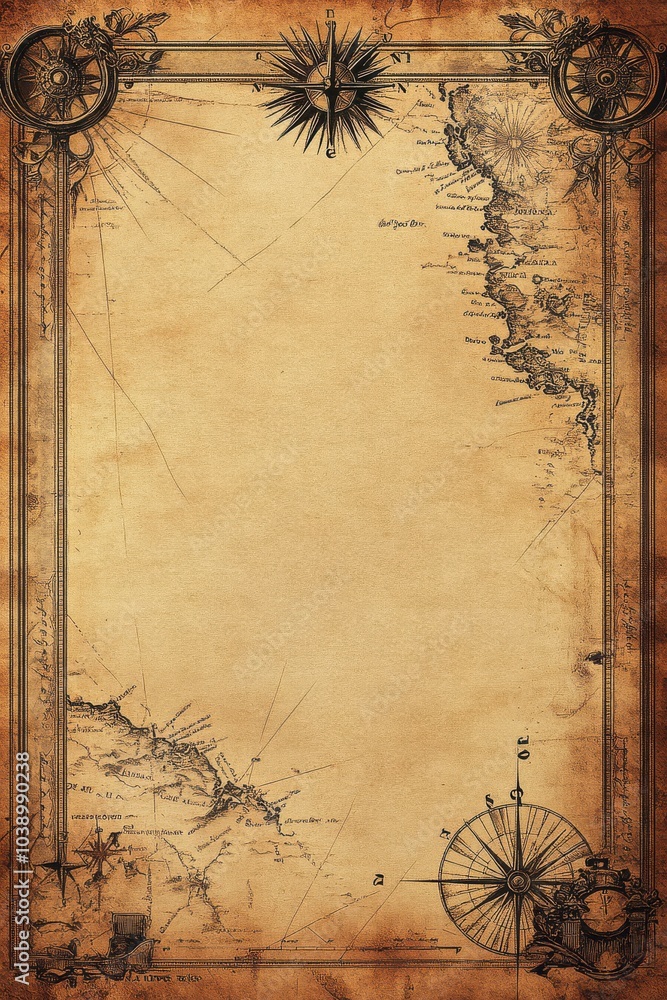 Vintage Aged Paper Background with Old Map Design