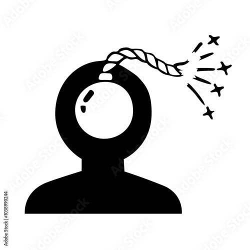 Emotion. Stress, bomb in head, mind blasting, headache, head pressure, explosion of ideas,  psychology, confusion of thoughts, problem crisis. Hand drawn vector illustration.