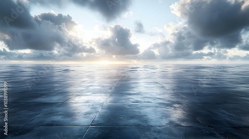 Seamless Ocean Horizon with Tile Floor 3D Background