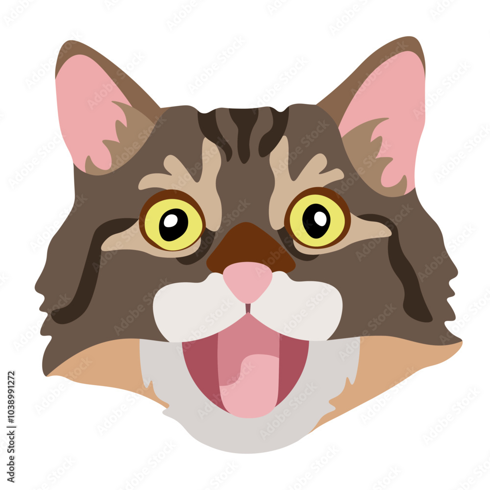 Fototapeta premium Cute cat head with tricolor fur icon. Vector illustration isolated on white background.