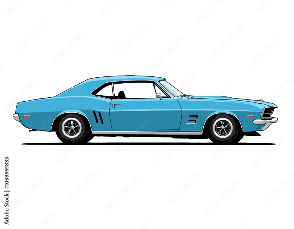 Fototapeta premium Vintage blue car illustration