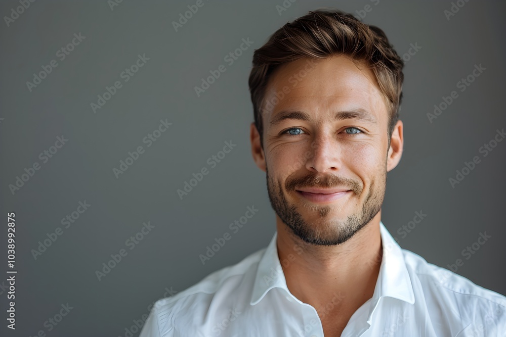A close up of a man wearing a white shirt A close up of a man wearing a white shirt