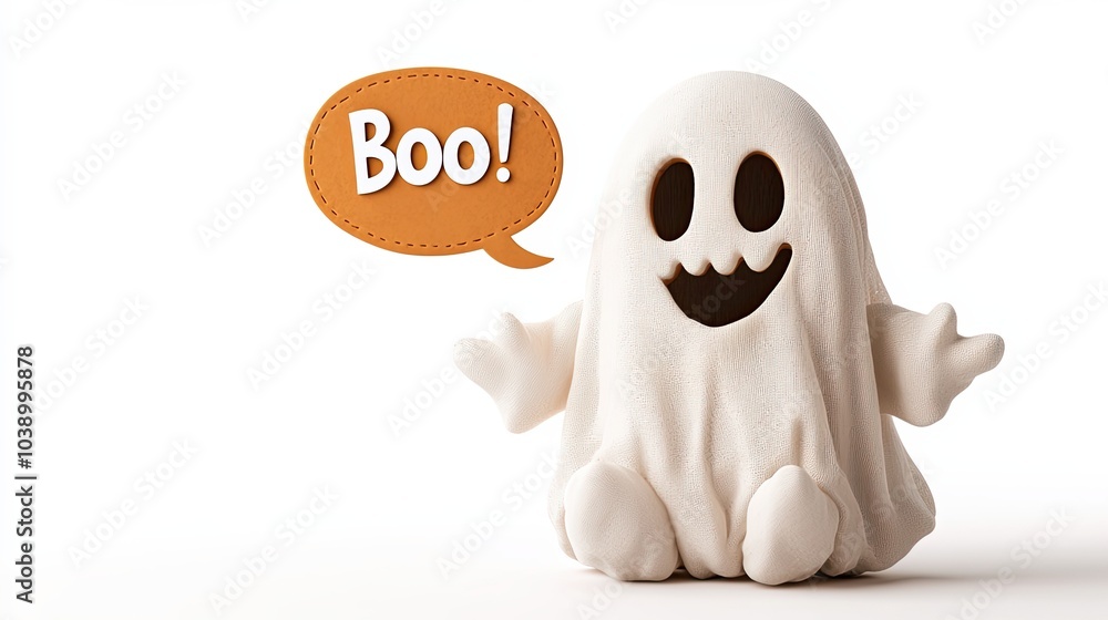 A cute ghost with a playful expression says A cute ghost with a playful expression says