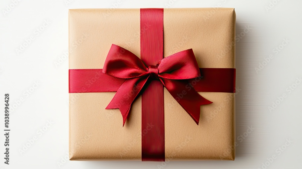A beautifully wrapped gift with a red ribbon sits on a clean surface, evoking feelings of celebration and surprise. A beautifully wrapped gift with a red ribbon sits on a clean surface, evoking feelings of celebration and surprise.