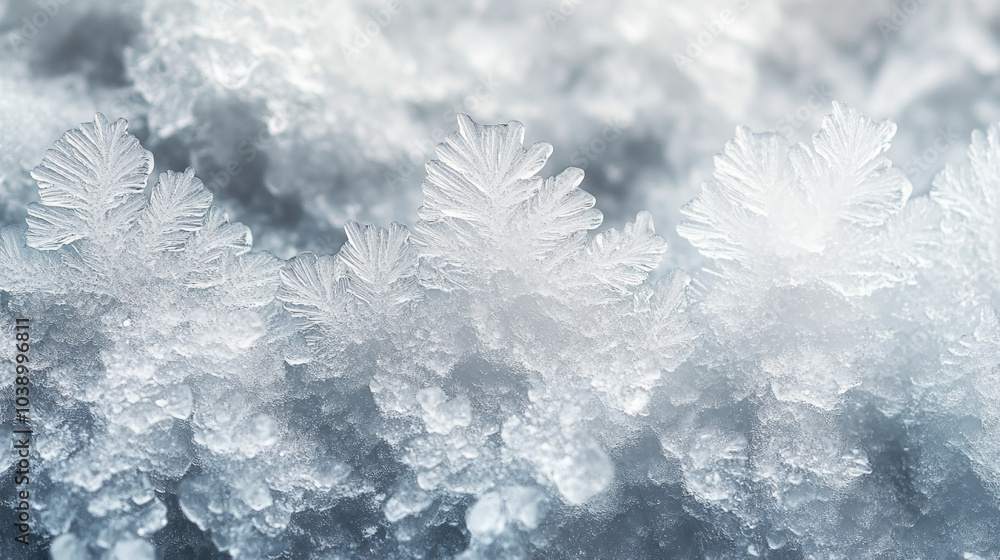 Fototapeta premium A close-up of an Delicate Patterns of transparent shiny ice on a window Natural winter background texture of snow crystals.