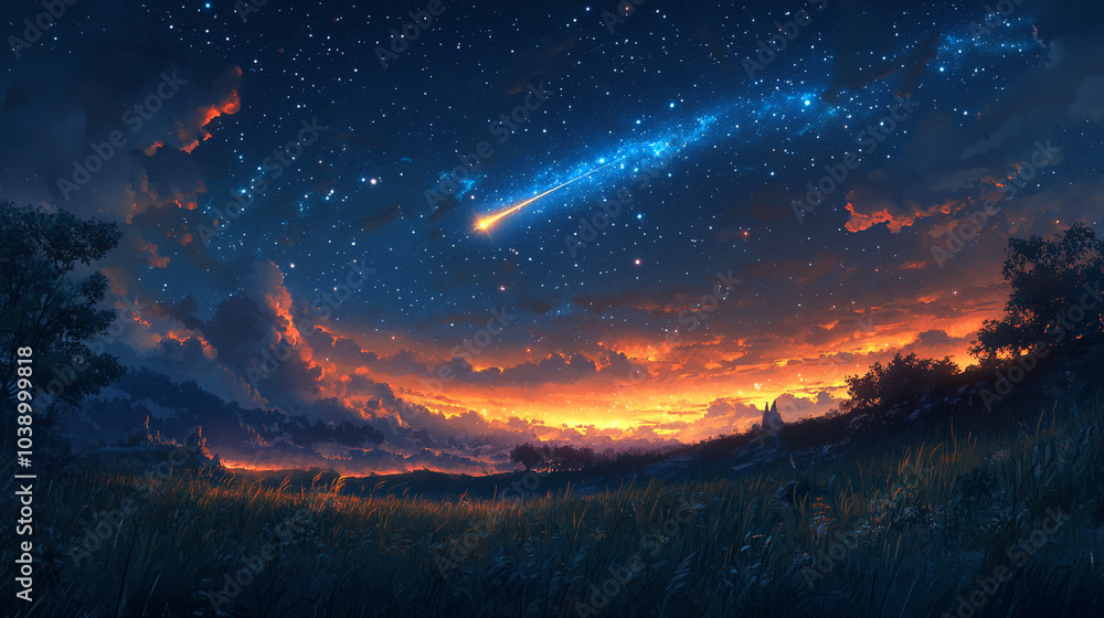 shooting star going across the star field
shooting star going across the star field