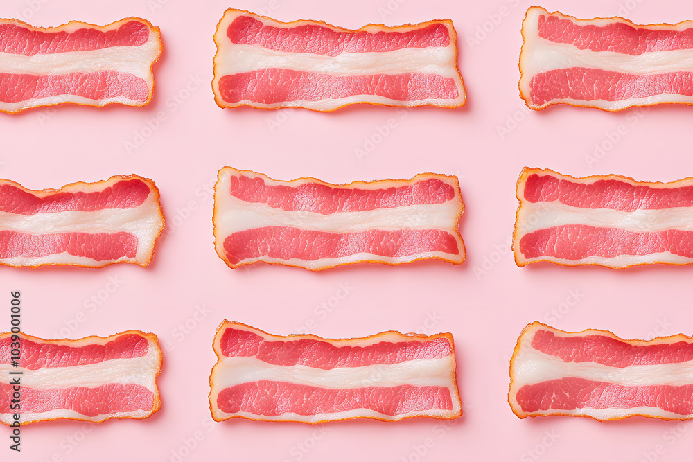 Crispy Bacon on Pastel Pink Background: A Whimsical Food Stock Photo Perfect for Blogs, Menus, and Culinary Art. Crispy Bacon on Pastel Pink Background: A Whimsical Food Stock Photo Perfect for Blogs, Menus, and Culinary Art.